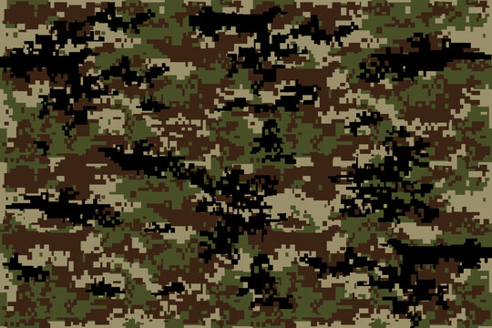 Camouflage seamless pattern. Trendy style camo, repeat print. Vector illustration. Khaki texture, military army green hunting