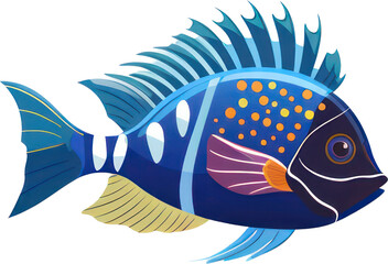 Colorful Exotic Fish with Elegant Tail Isolated on Transparent Background