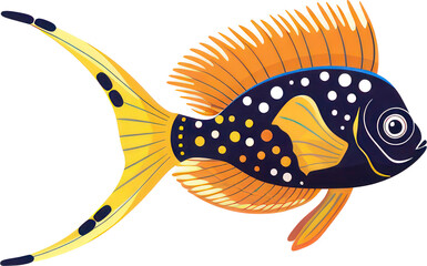 Colorful Exotic Fish with Elegant Tail Isolated on Transparent Background