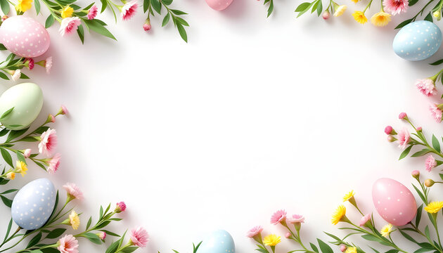 Pastel Easter Eggs & Spring Flowers Frame - Festive Holiday Background