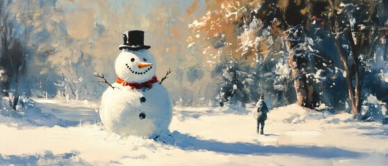 Obraz premium Festive Snowman Christmas Illustration and Picture for Holiday Greetings and Decor