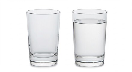 Clear Glass Half Full Half Empty Studio Shot. AI Generated