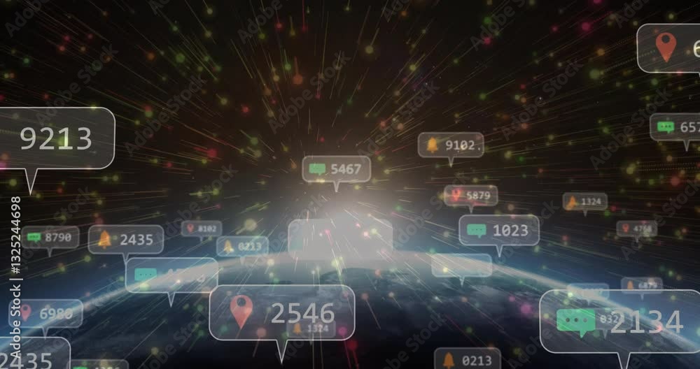 Poster digital notifications and alerts animation over futuristic data network background