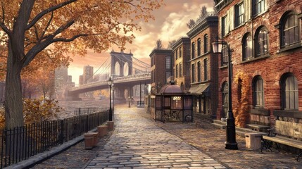Fototapeta premium Warm Autumn Urban Scene with Rich Colors