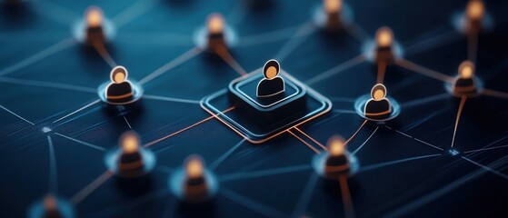 Abstract network of orange and blue pins representing employee connections and management within an enterprise