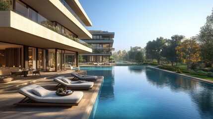 Fototapeta premium Luxurious Poolside Apartment Complex