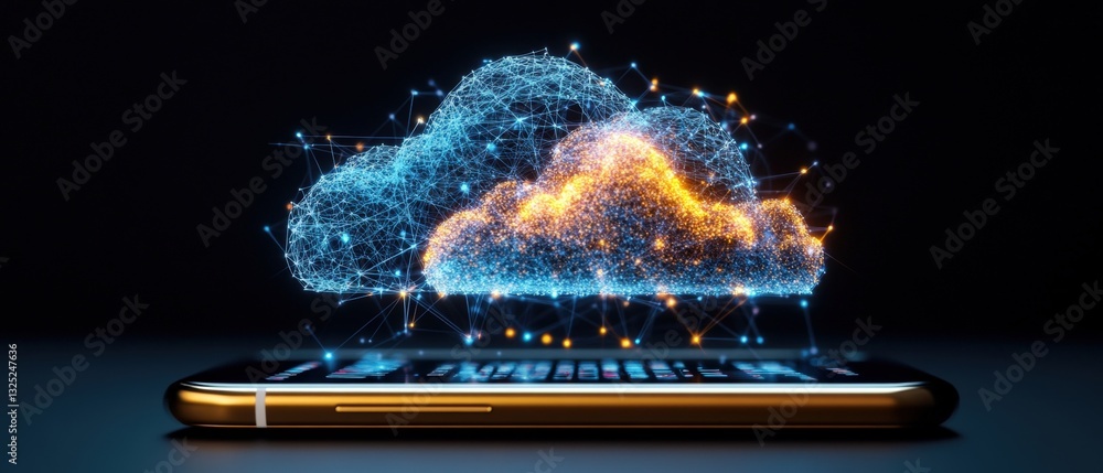 Poster a cloud on a cell displaying mobile global internet communications and the world wide web connectivi