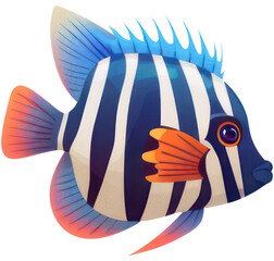 Colorful Exotic Fish with Elegant Tail Isolated on Transparent Background