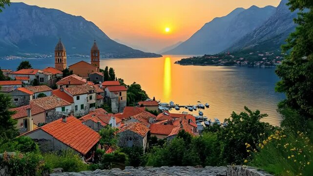 Sunset over Perast, Montenegro: A Picturesque Coastal Town
