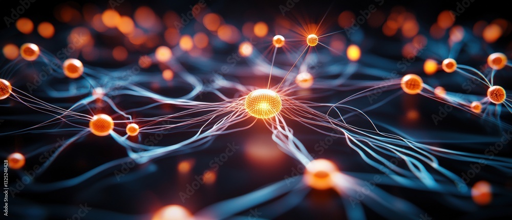 Poster detailed visualization of neurons and nerve connections representing complex biological networks in 