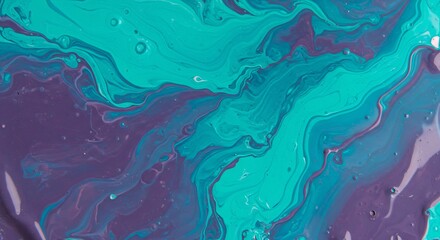 Fluid Teal Purple Abstract Swirling Paint Design. AI Generated