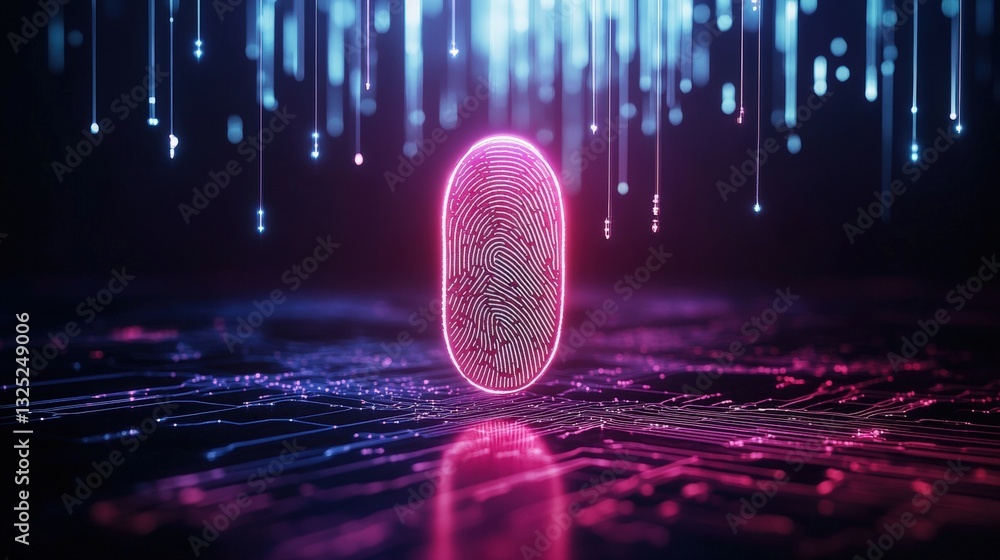 Poster intricate fingerprint pattern overlaying a high-tech circuit board representing modern cybersecurity
