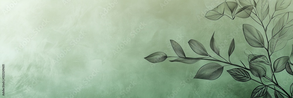 Poster elegant botanical line art design with soft green background showcasing modern eco-friendly aestheti