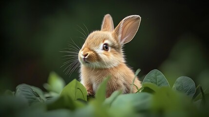 Obraz premium Adorable Baby Bunny in Lush Green Foliage