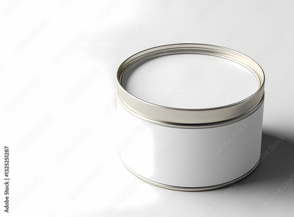 Poster metallic container with blank label: a close-up shot of a metallic container with a blank, pristine 