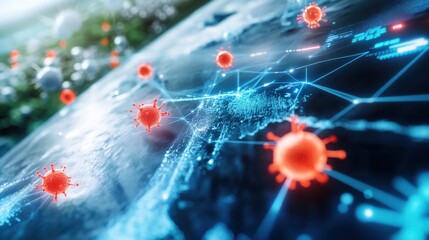 Global pandemic response data visualization world digital art scientific environment aerial view covid-19 impact analysis