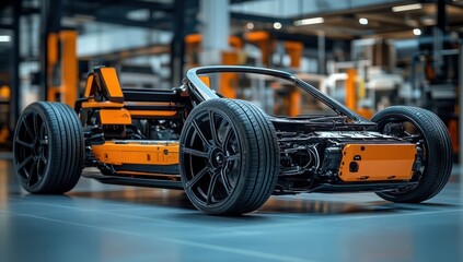 Fototapeta premium exposed electric vehicle chassis showcasing cutting edge engineering and sustainable automotive innovation