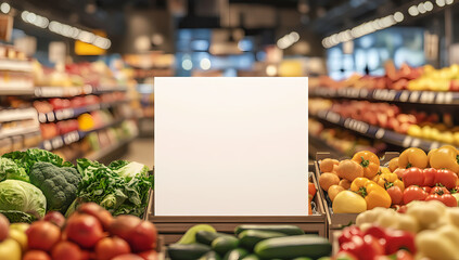 Fresh Produce Display in Market: A vibrant display of fresh fruits and vegetables in a well-lit market, inviting consumers to indulge in nature's bounty, ideal for food and healthy eating campaigns.