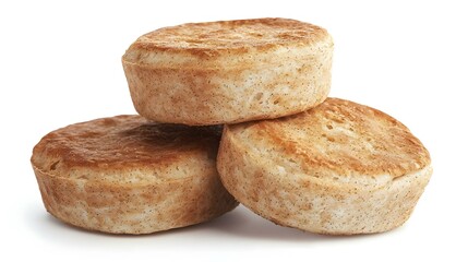 Group of wholemeal English muffins isolated