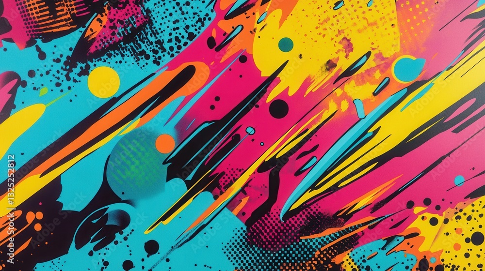 Aufkleber Vibrant comic book style background featuring dynamic action lines and speech bubbles in a colorful abstract design