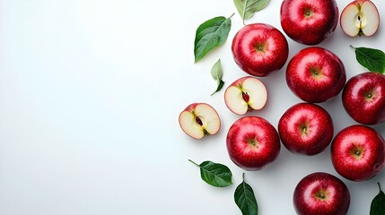 Flat lay with red apples on white background