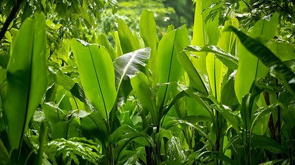 Lush Green Tropical Leaves in the Sunlight / 日光を浴びる緑豊かな熱帯の葉