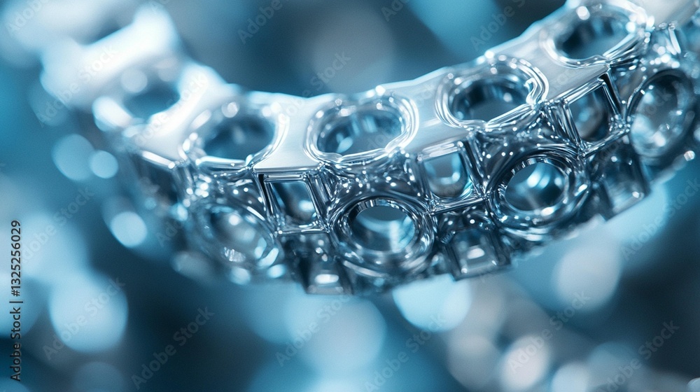 Poster close-up of a metallic chain with intricate details, showcasing a modern design and reflective surfa