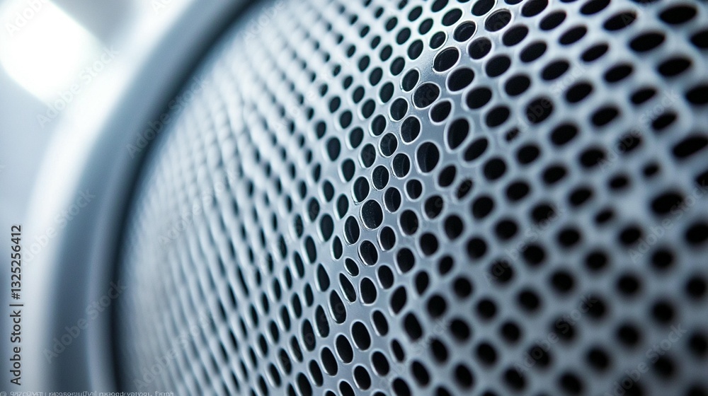 Poster close-up of a metallic surface with a pattern of evenly spaced circular holes.