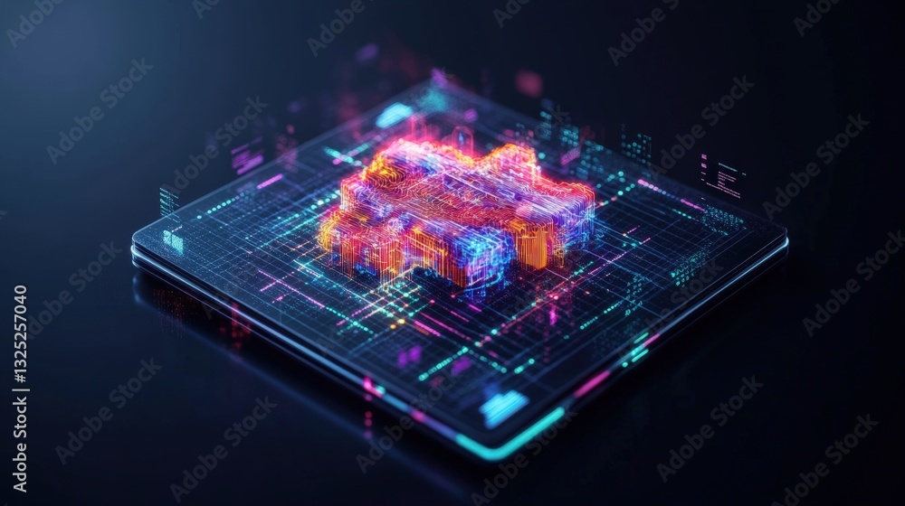 Poster Computer display featuring a glowing design element that represents advanced analysis visualization in a modern context