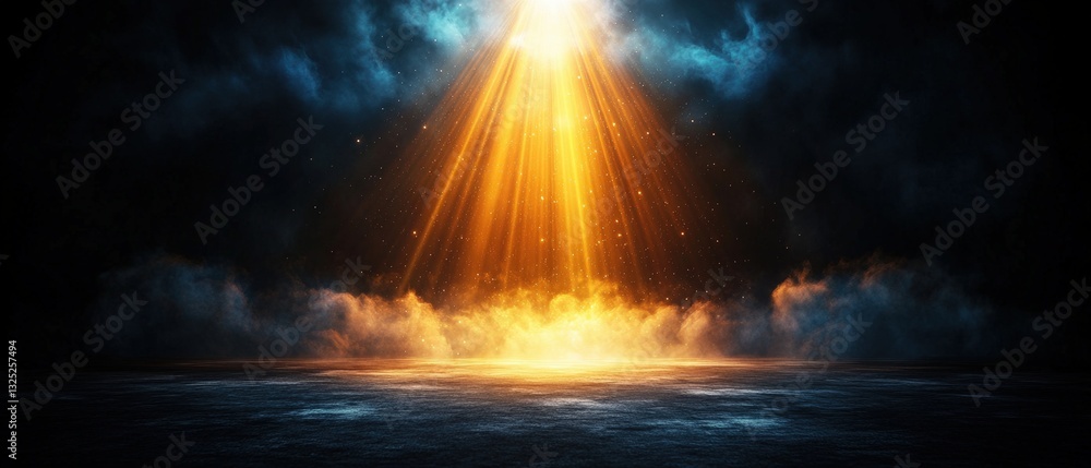 Poster brilliant light emanating from center of dark room creating a captivating contrast and mysterious at