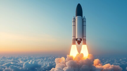 Obraz premium Futuristic and Technology, Innovation Digital Future concept. Next Generation Space Tourism Rocket Launching into the Sky