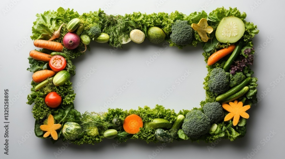 Poster square frame constructed from fresh vegetables in a photo realistic a-frame design for creative disp