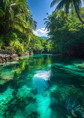 Bohol Philippines Travel Destination Landscape Photo with Tropical Beach View and Palm Trees