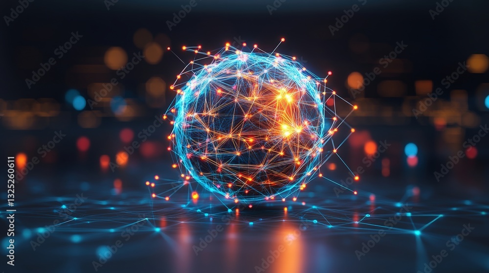 Poster a sphere featuring a network of connected lines representing the concept of global connectivity and 
