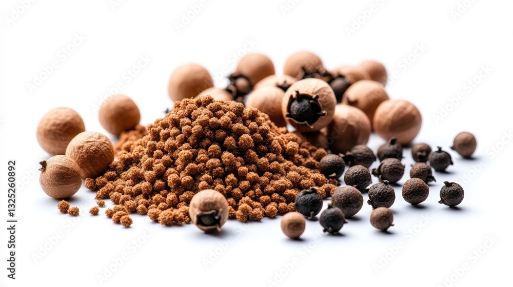 Poster an array of different nuts and seeds gathered together to create a nutritious snack for health-consc