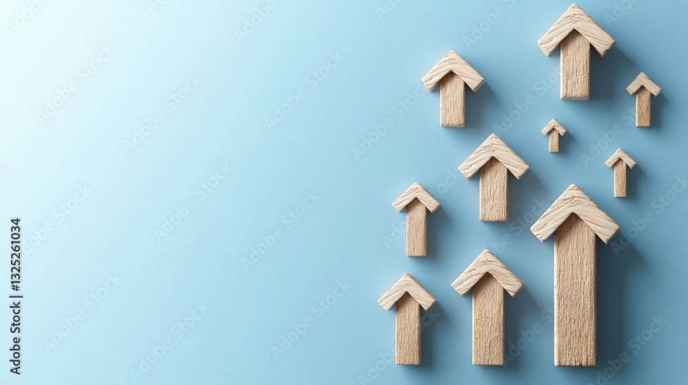 Poster a set of rustic wooden arrows displayed on a bold blue background creating an eye-catching visual el