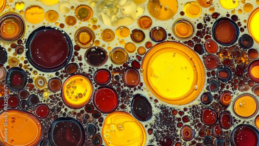 Poster colorful oil droplets create abstract patterns on a surface in a vibrant display of hues and shapes