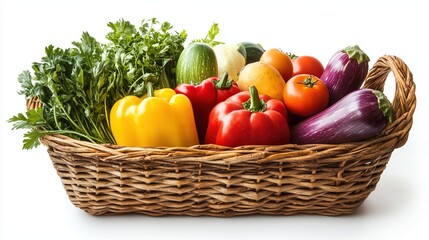 Basket with fresh vegetables on a white background, isolate