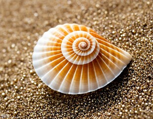 Macro Shot of a Spiraled Sea Shell on a Sandy Beach