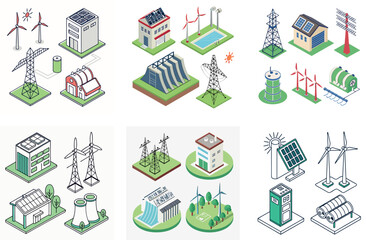 Sustainable Energy Icons – Renewable Power Sources and Green Electricity