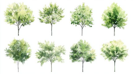 Obraz premium A set of watercolor tree