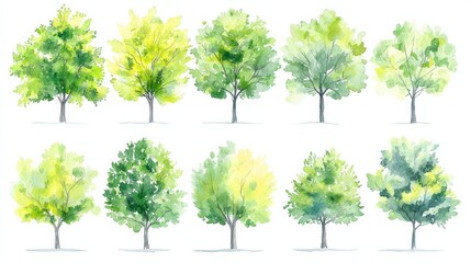 Fototapeta premium A soft and natural collection of watercolor tree tops