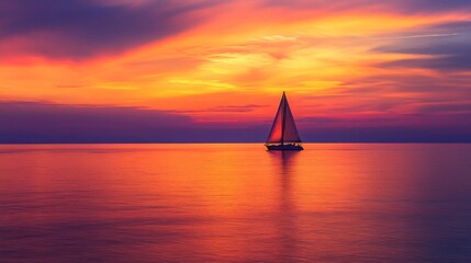 Sailboat at Sunset on Calm Ocean Waters