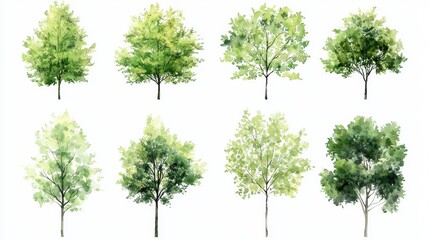 Obraz premium A stunning set of eight watercolor botanical tree elements