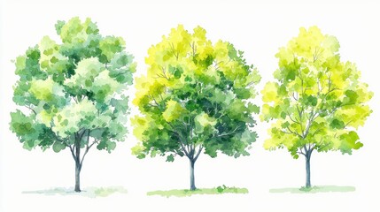 Three vibrant lush trees in a natural landscape