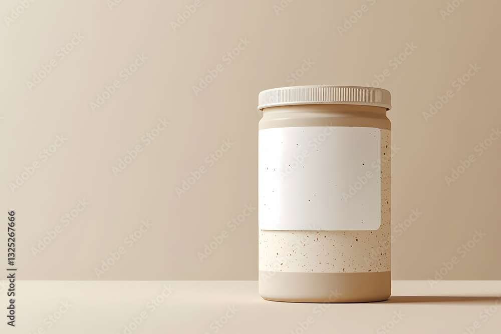 Poster elegant jar mockup: a minimalistic studio shot of a beige jar with a clean, blank label. the blank l
