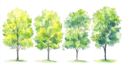 Obraz premium Watercolor of diverse tree tops