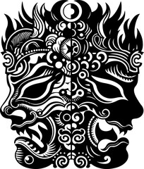 sketch vector illustration silhouette design detail decoration ornament decoration mask devil ethnic traditional classic vintage  