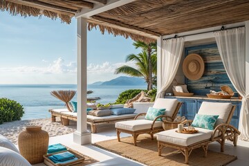 Obraz premium Peaceful Beachside Getaway with Relaxation Essentials and Coastal Accessories