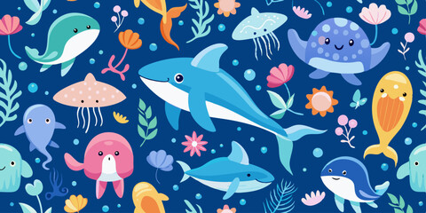 seamless pattern with marine animals